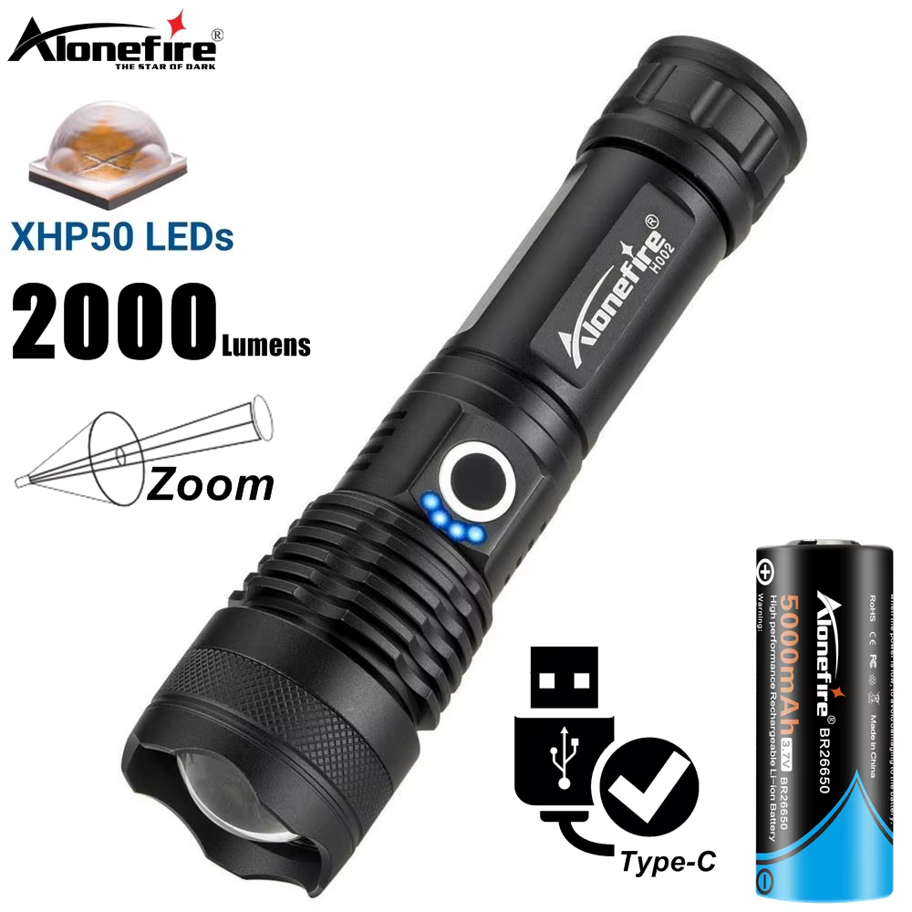 Linterna táctica LED con zoom IPX4 resistente para acampada y caza - imagen 2