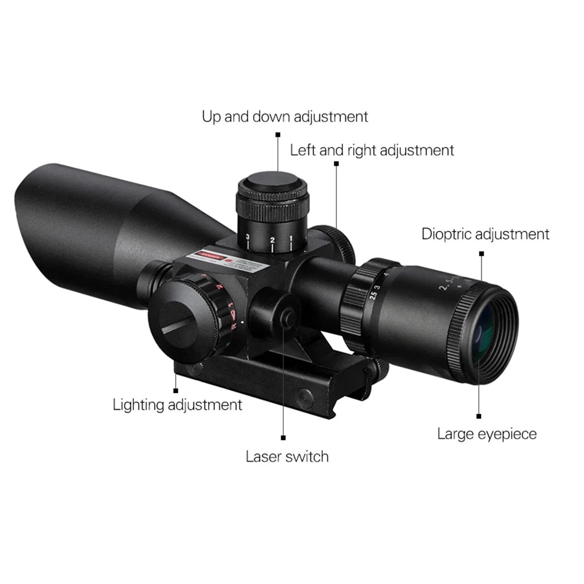 Mira telescópica táctica con láser para rifle y riel Picatinny - imagen 4