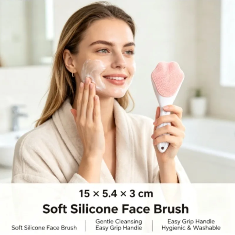 Cepillo facial de silicona con mango para limpieza y masaje