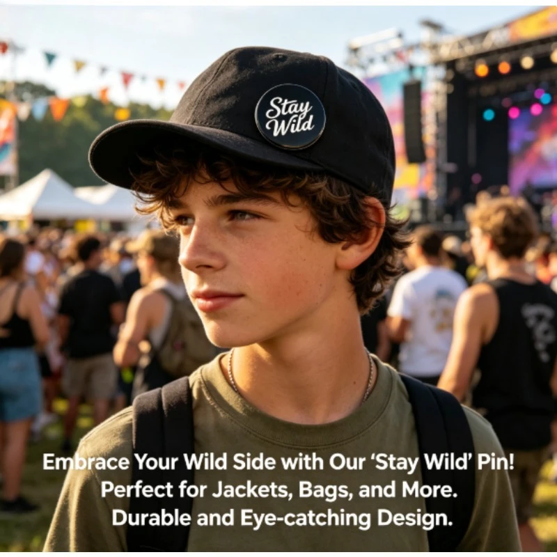 Pin táctico redondo mini Stay Wild – broche urbano para cazadora - imagen 2