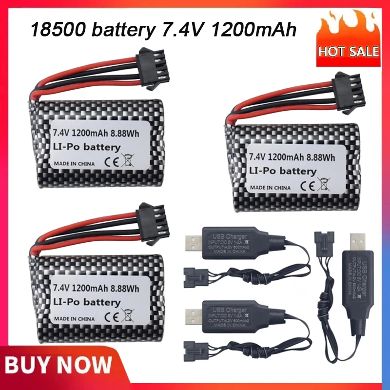 Batería de litio 7,4 V 2S 1200mAh 18500 con cable USB