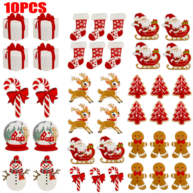Parche bordado navideño con motivos de alce y copos
