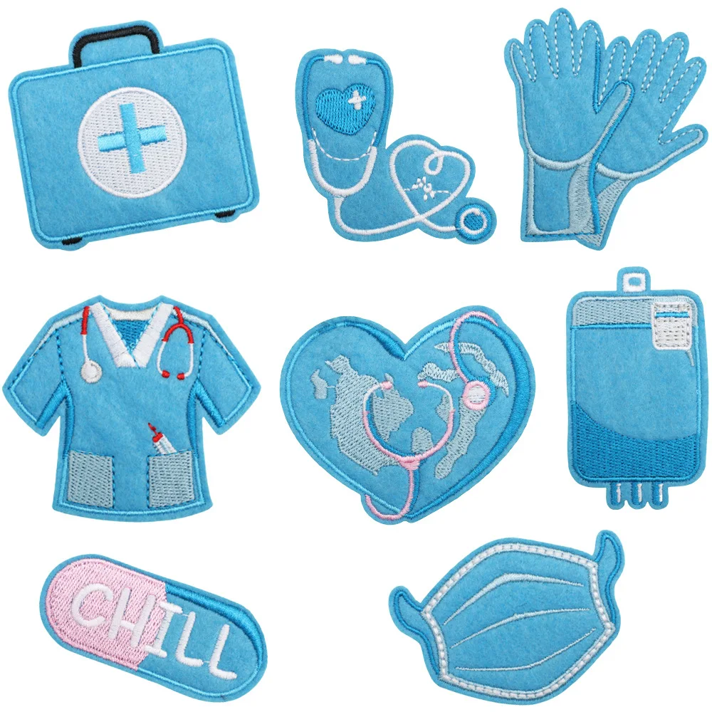 Parche médico cardiograma corazón azul termoadhesivo para ropa