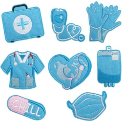 Parche médico cardiograma corazón azul termoadhesivo para ropa