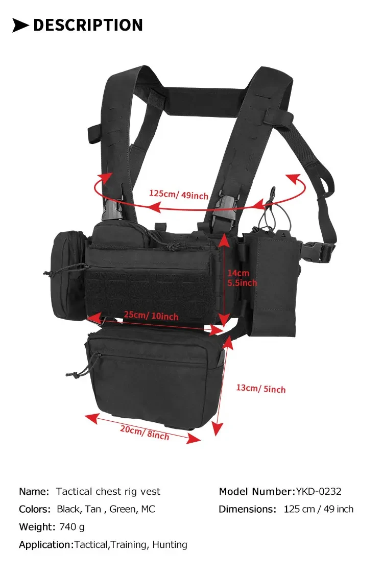 YAKEDA Chaleco táctico MOLLE con plataforma de pecho y funda - imagen 5