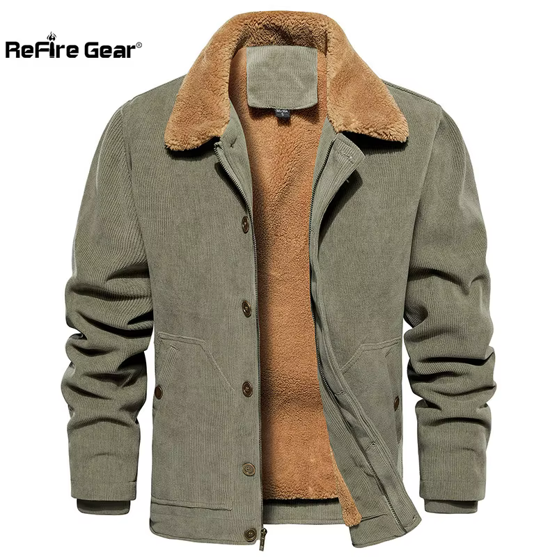 Chaqueta camionero de pana con forro sherpa – Abrigo informal hombre - imagen 2