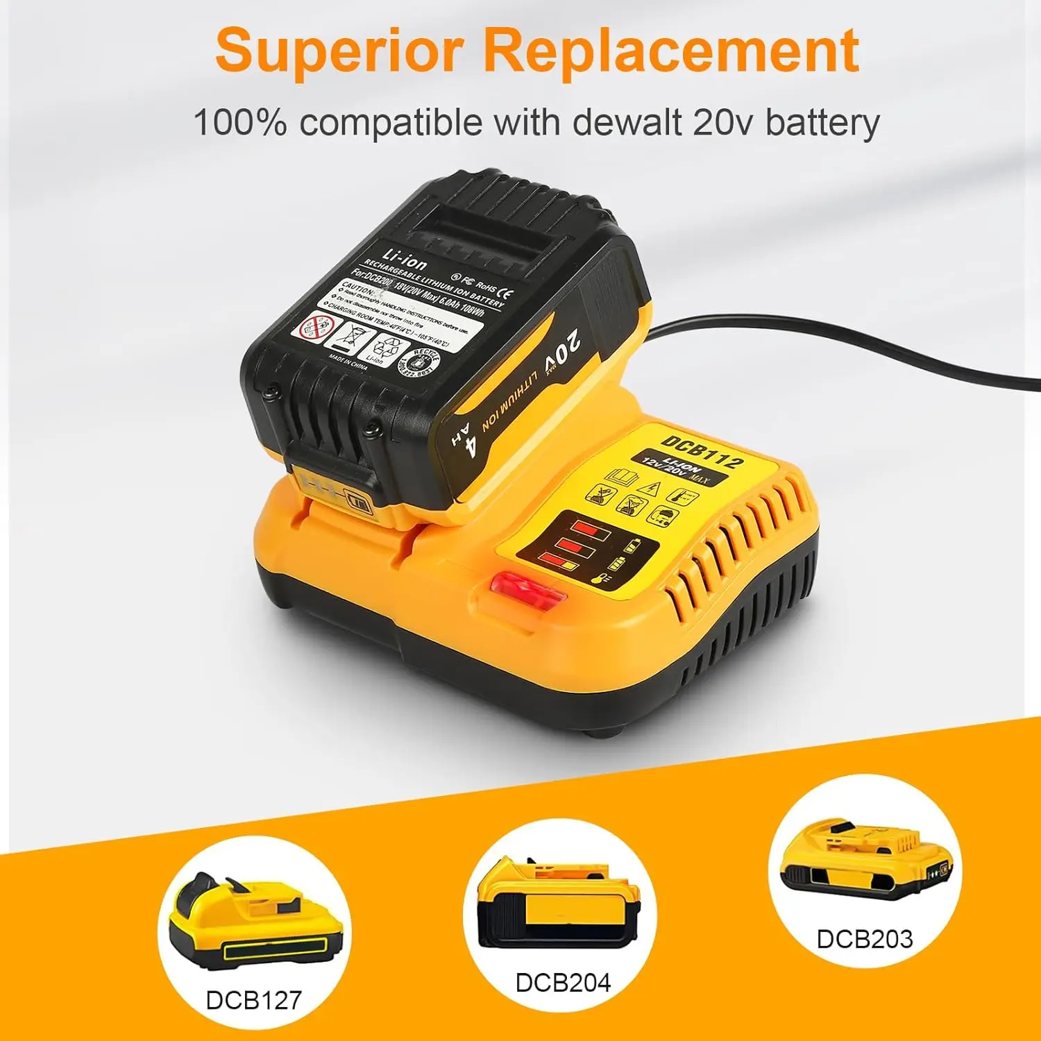 Cargador Dewalt DCB112 para baterías recambio compatible, enchufe UE/US - imagen 2
