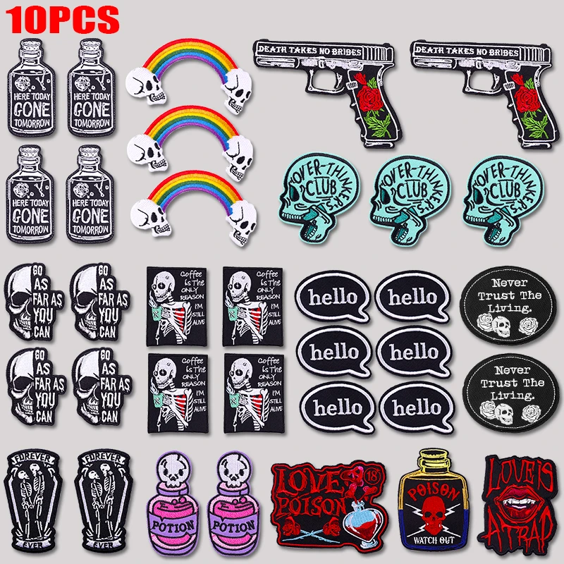 Parches bordados de calavera punk termoadhesivos para ropa