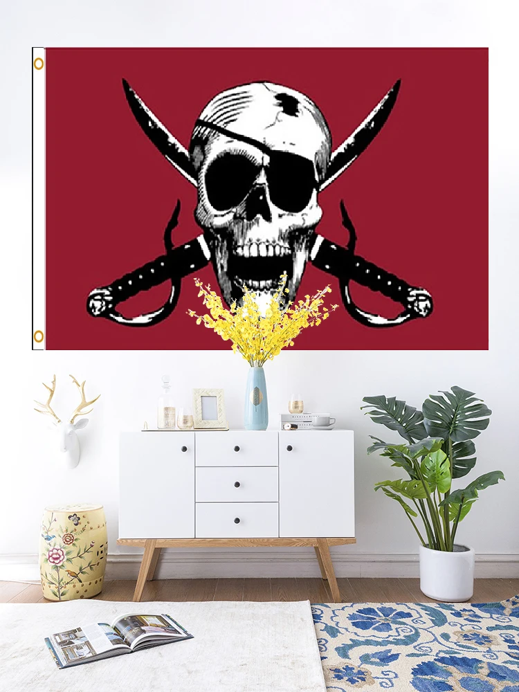 FLAGLINK Bandera de calavera carmesí estampada en poliéster - imagen 5