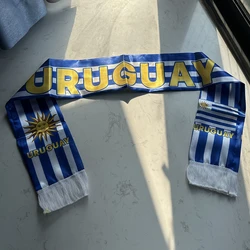 Bufanda de Uruguay satén doble cara con flecos para fútbol