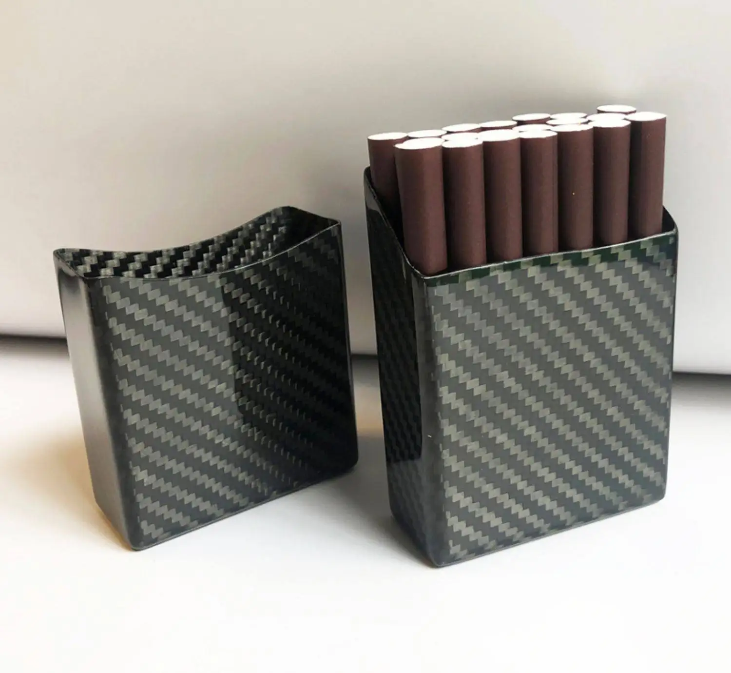 Estuche para cigarrillos de fibra de carbono 3K, perfil delgado y carcasa rígida