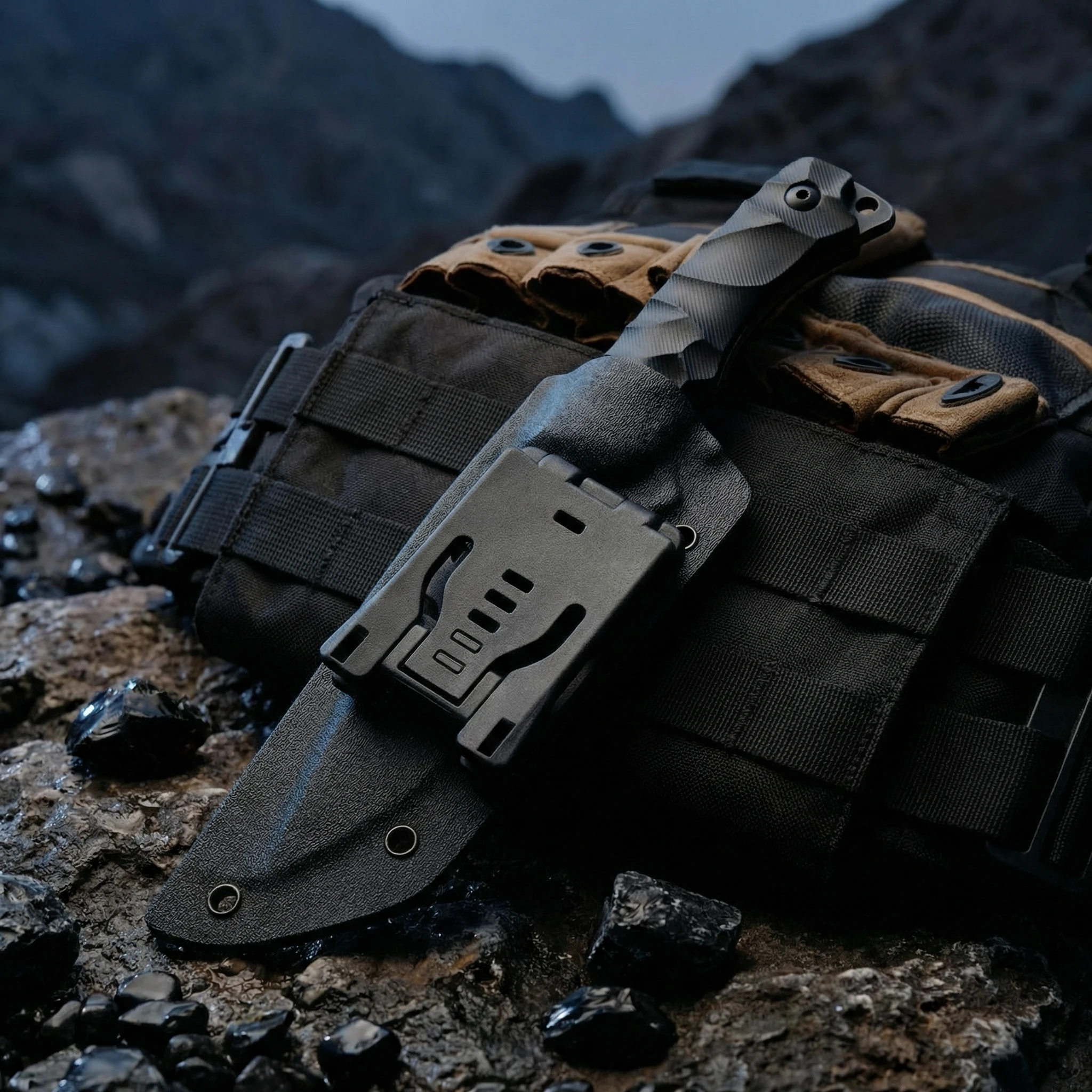 Cuchillo fijo de acero táctico para exteriores con funda de emergencia - imagen 4