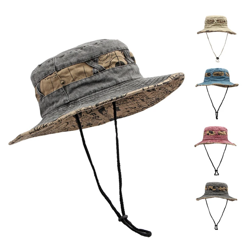 Sombrero de pescador ala ancha algodón lavado con protección solar - imagen 2