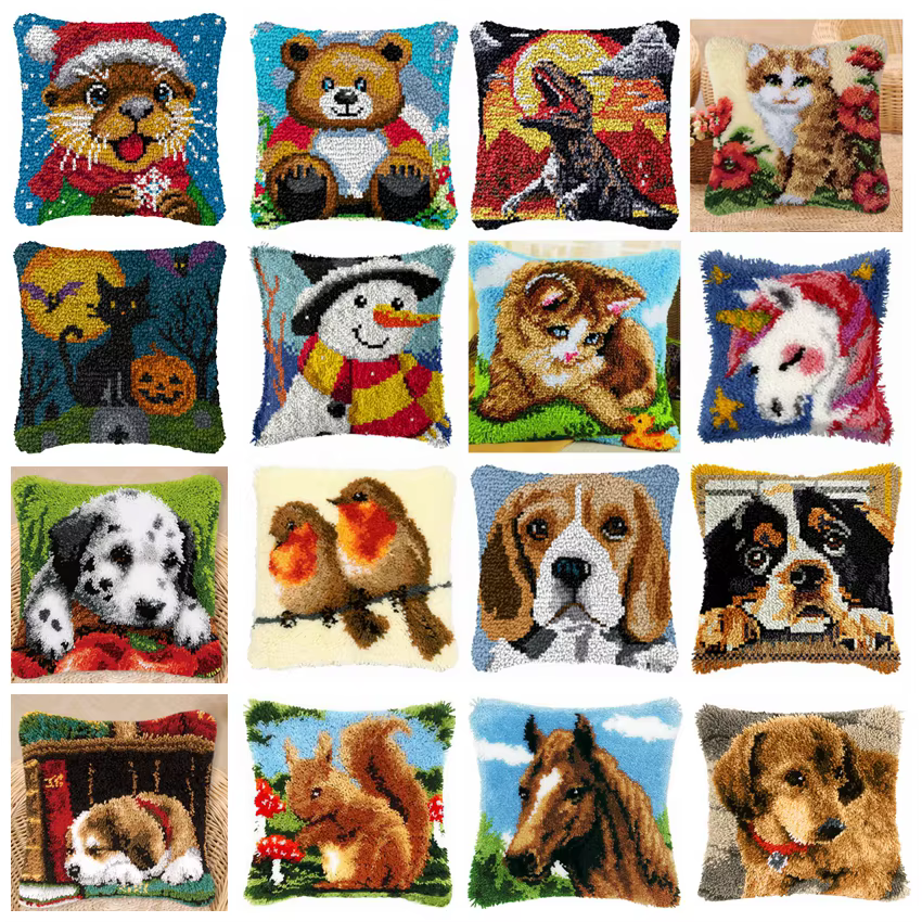 Almohada de bordado con diseño de perro