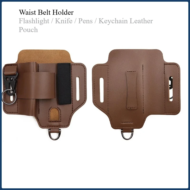 Bolsa táctica EDC de cuero para herramientas de caza linterna cuchillo - imagen 2