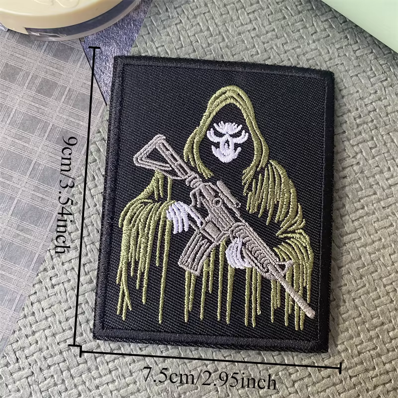 Parche táctico calavera verde – Velcro macho/hembra para MOLLE