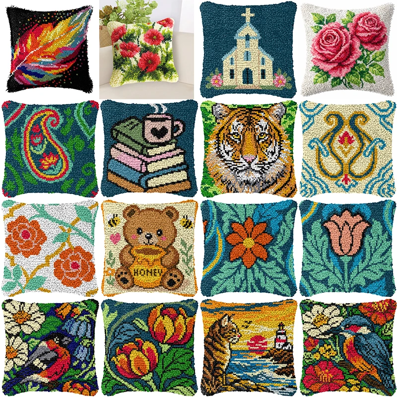 Kit punto de cruz floral animales salvajes: tigre oso rosa plumas - imagen 2