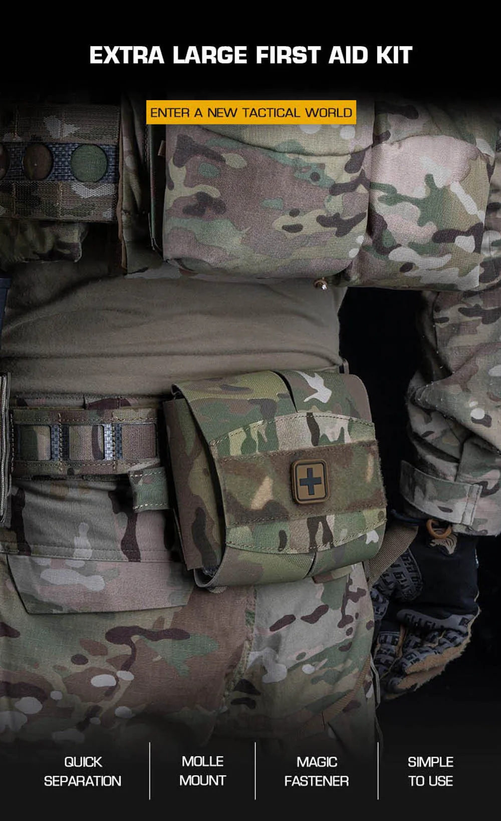 Vista frontal de la bolsa para traumatismos KOLINLOV con sistema MOLLE