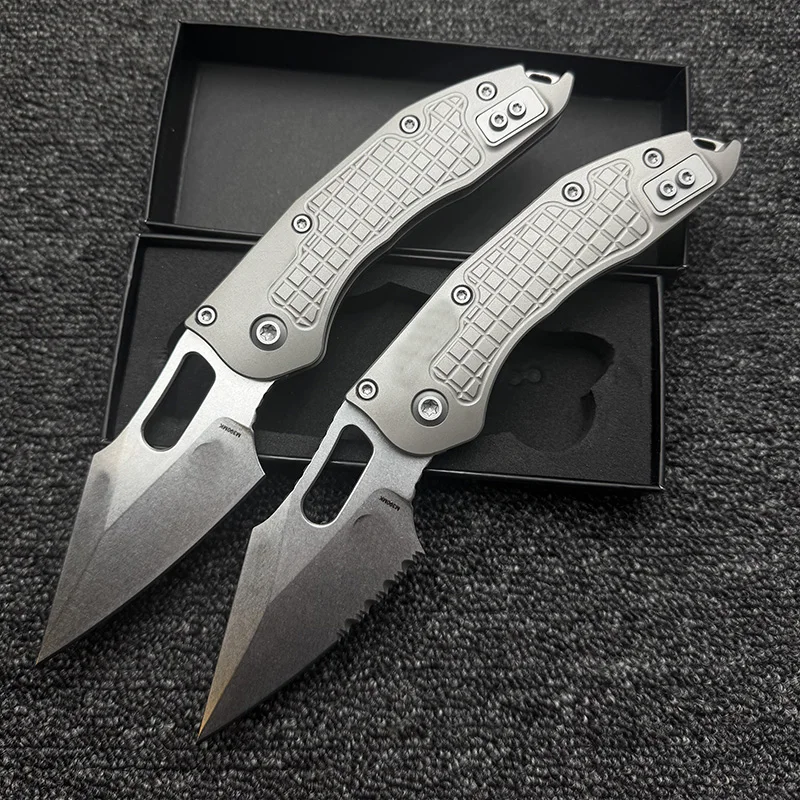 Cuchillo plegable LEMIFSHE Stitch RamL con acabado de hoja lavado a la piedra