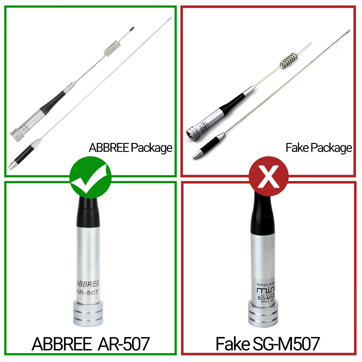 ABBREE AR-507 Antena móvil VHF UHF quad banda PL259 coche