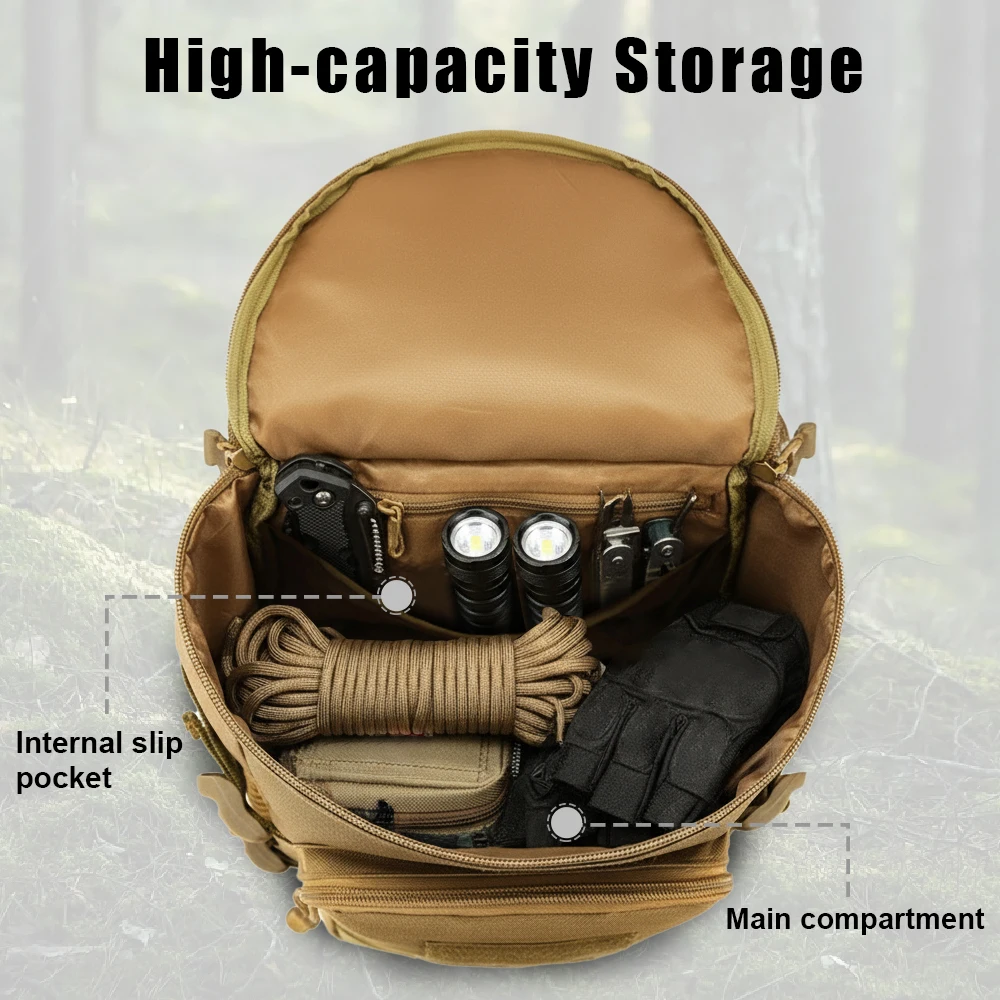 Mochila táctica impermeable con bandolera para trekking y camping - imagen 5