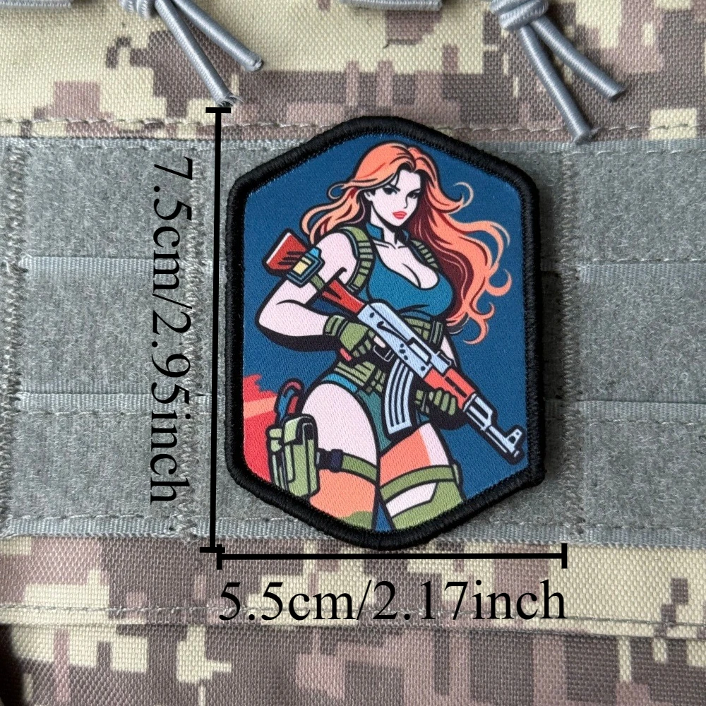 Parche táctico de moral para airsoft, pin-up pelirroja con velcro - imagen 4