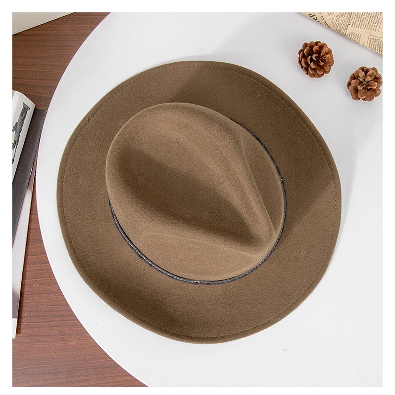 Sombrero fedora unisex de lana con ala ancha y copa cóncava - imagen 5