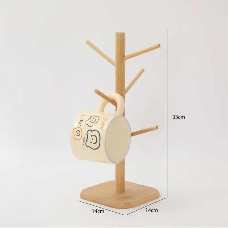 Organizador de bambú natural para tazas y llaves en sobremesa