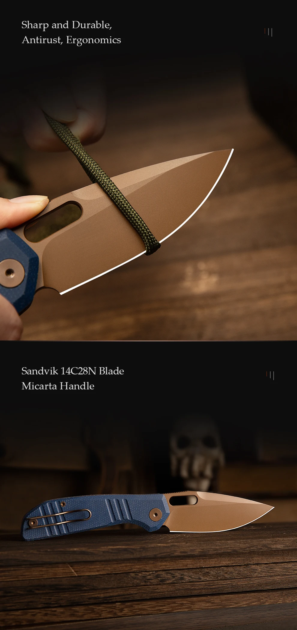 Mango de micarta y ergonomía para el agarre