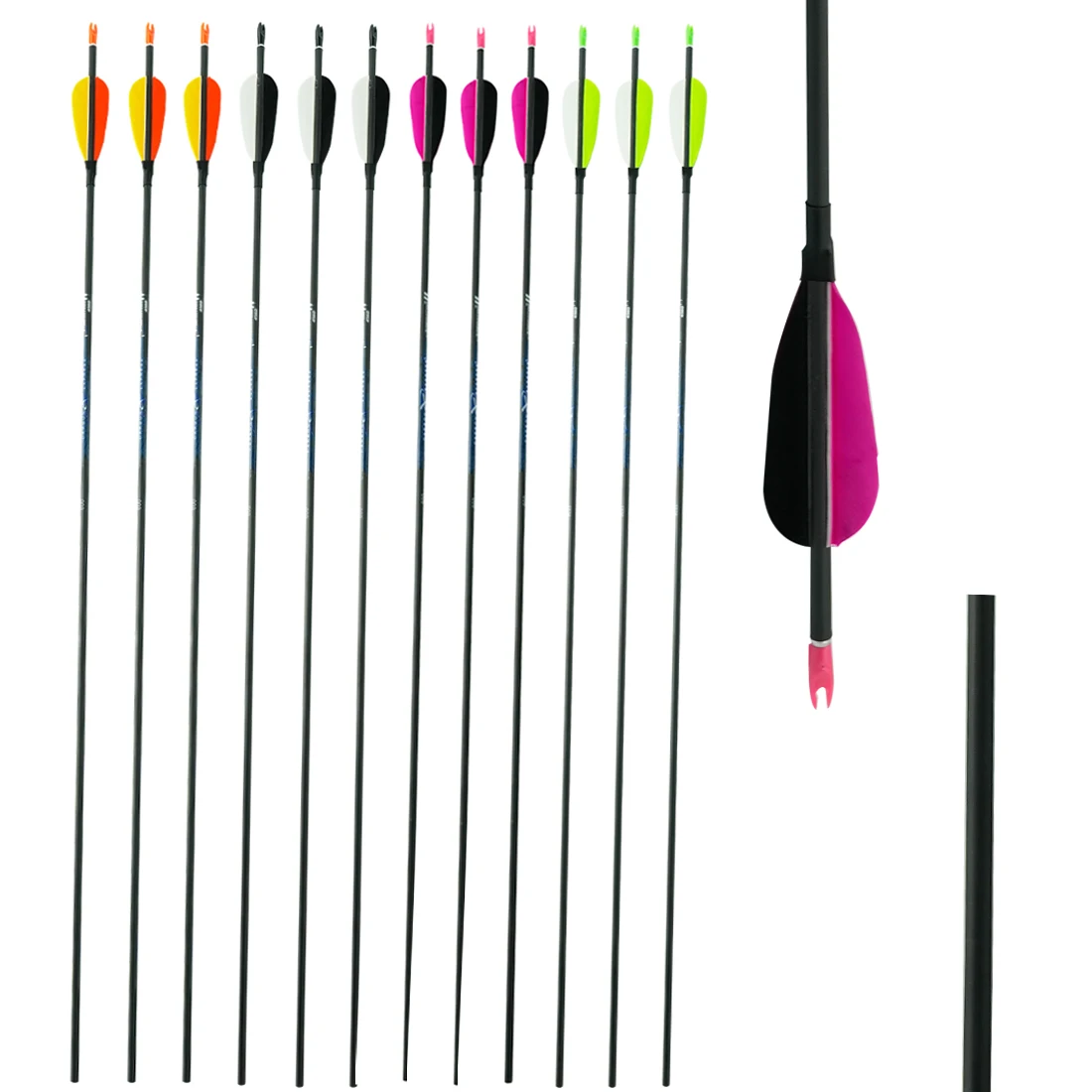 Juego de 6 flechas de carbono Spine400 con plumas de pavo