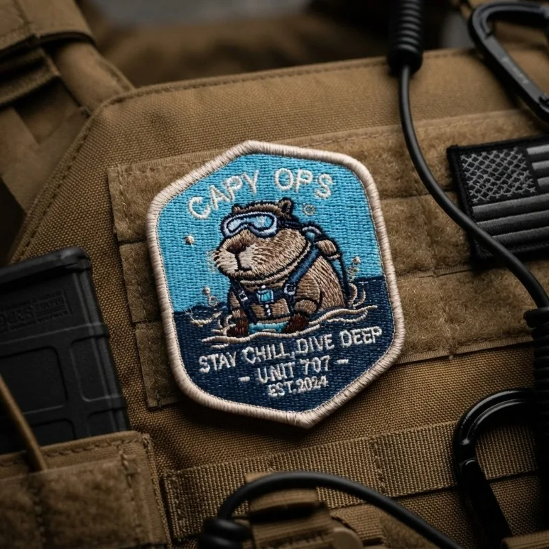 Parche bordado de capibara para airsoft con cierre de velcro - imagen 2
