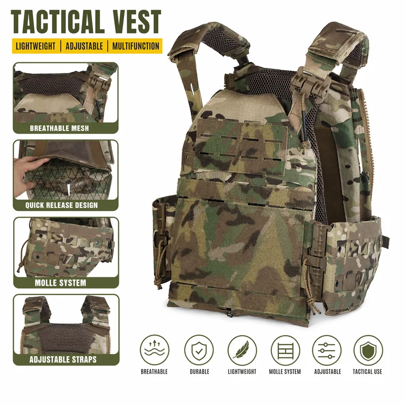 CS Chaleco táctico modular MOLLE ajustable con portaplacas rápida