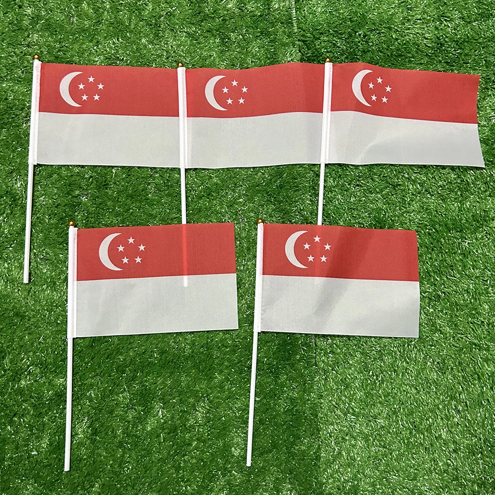 Bandera de Singapur de poliéster con asta de plástico para mano - imagen 5