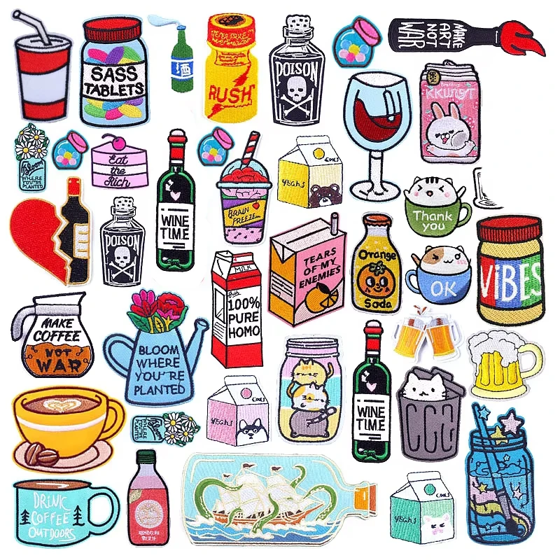 Parche bordado infantil termoadhesivo taza dibujos animados planchar