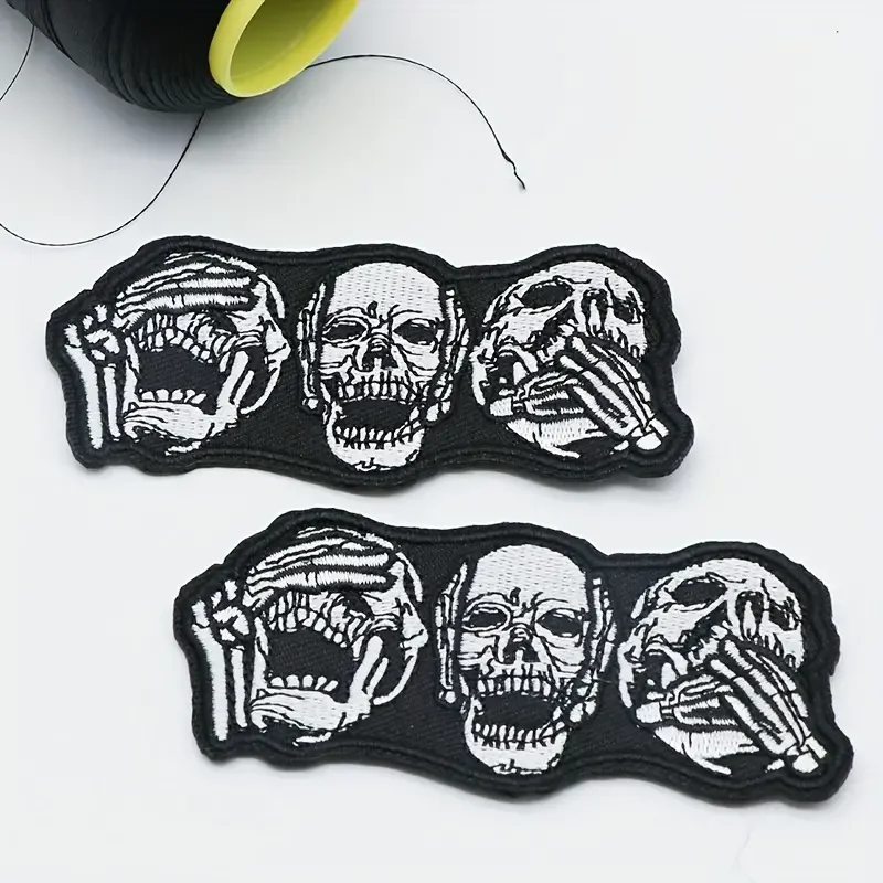Parche bordado calavera militar – Blanco negro para coser o planchar