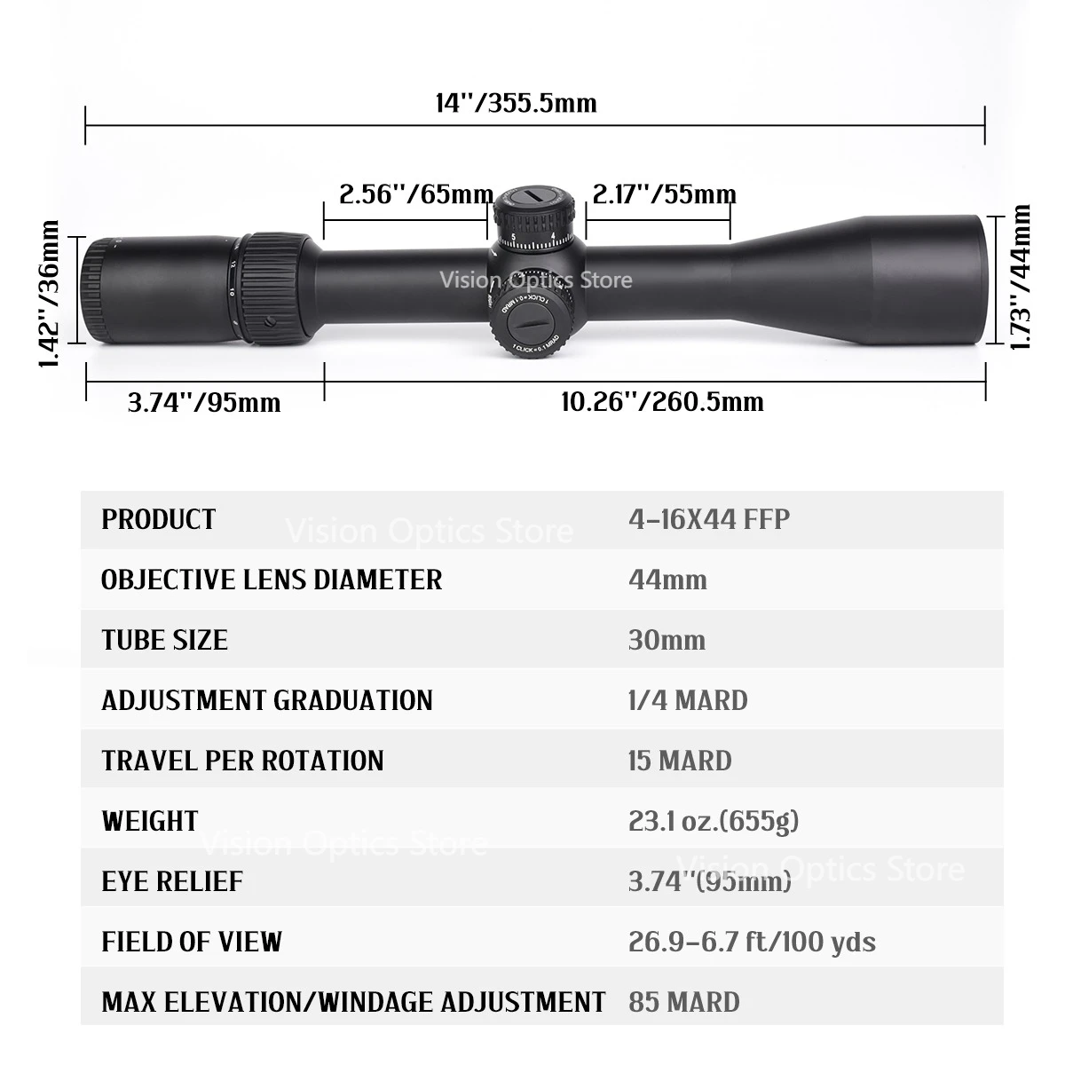 Primer plano visor táctico Optics VT FFP retícula EBR-2C para caza - imagen 4