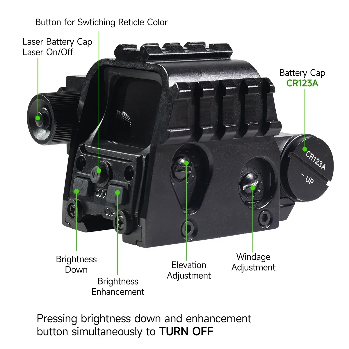 Mira táctica óptica reflex holográfica punto rojo y verde Picatinny - imagen 4