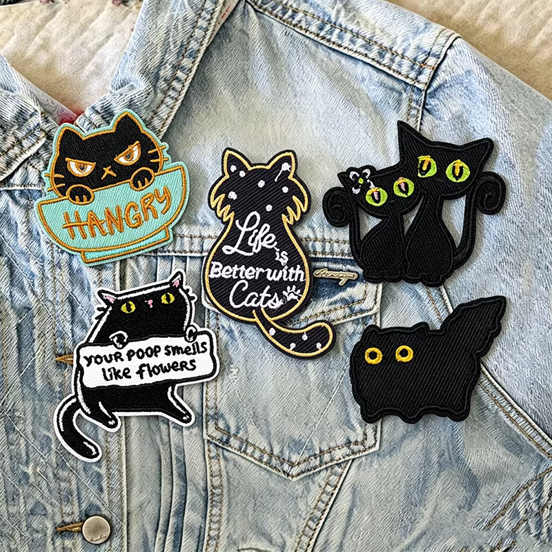 Parche termoadhesivo bordado gato y rana animales lindos para ropa