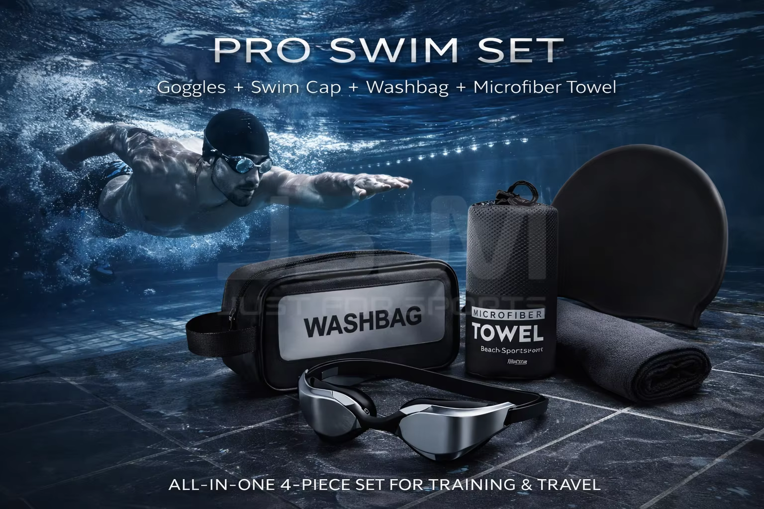 Juego de gafas de natación y accesorios