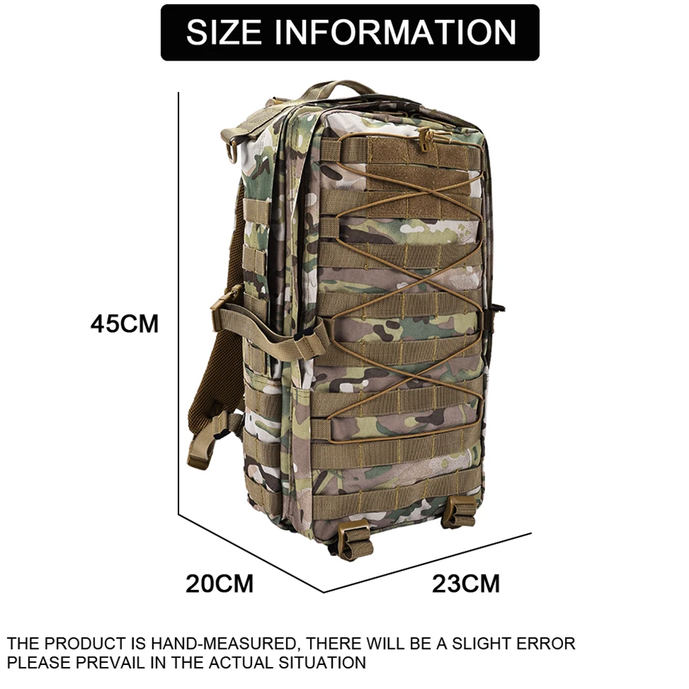 Vista frontal de la mochila táctica SINAIRSOFT con sistema MOLLE