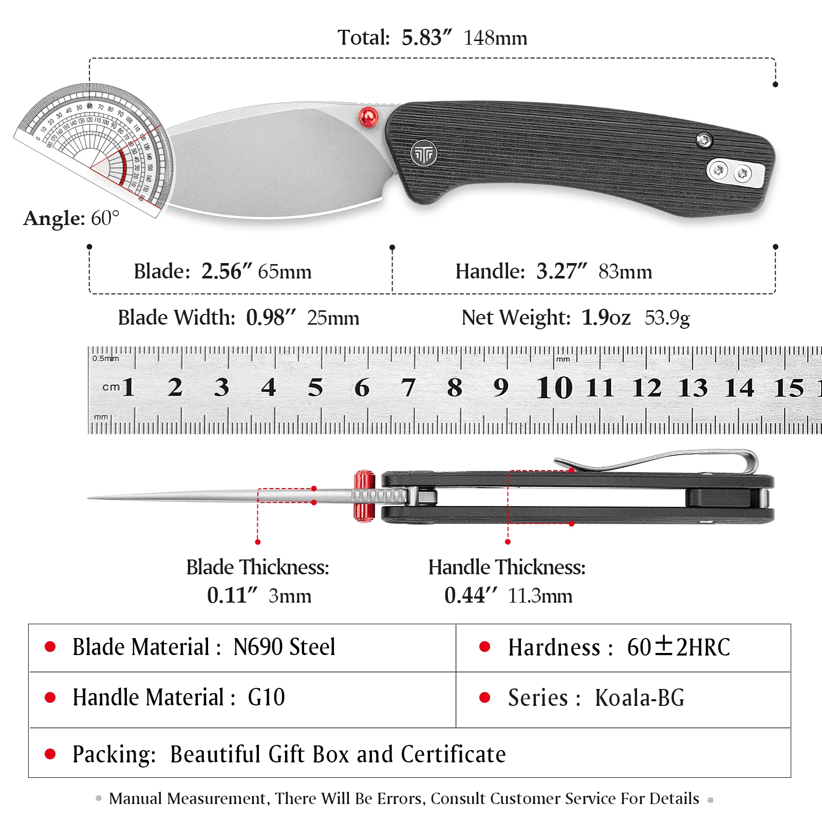 TRIVISA Koala-BG Cuchillo plegable de supervivencia táctico G10 - imagen 4