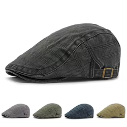 Gorra plana estilo newsboy a cuadros para hombre y mujer