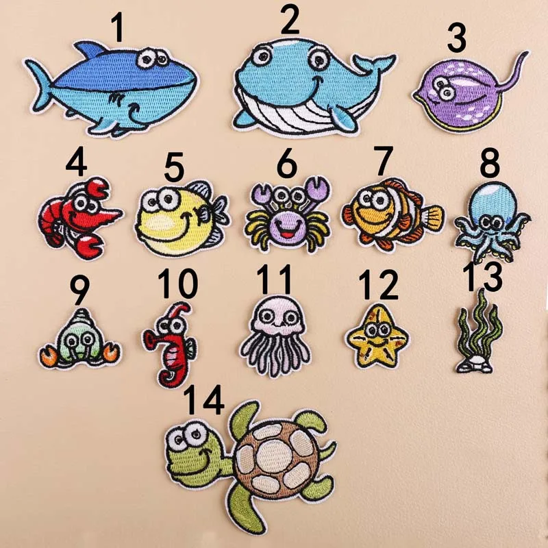 Parche bordado termoadhesivo vida marina para planchar niños DIY