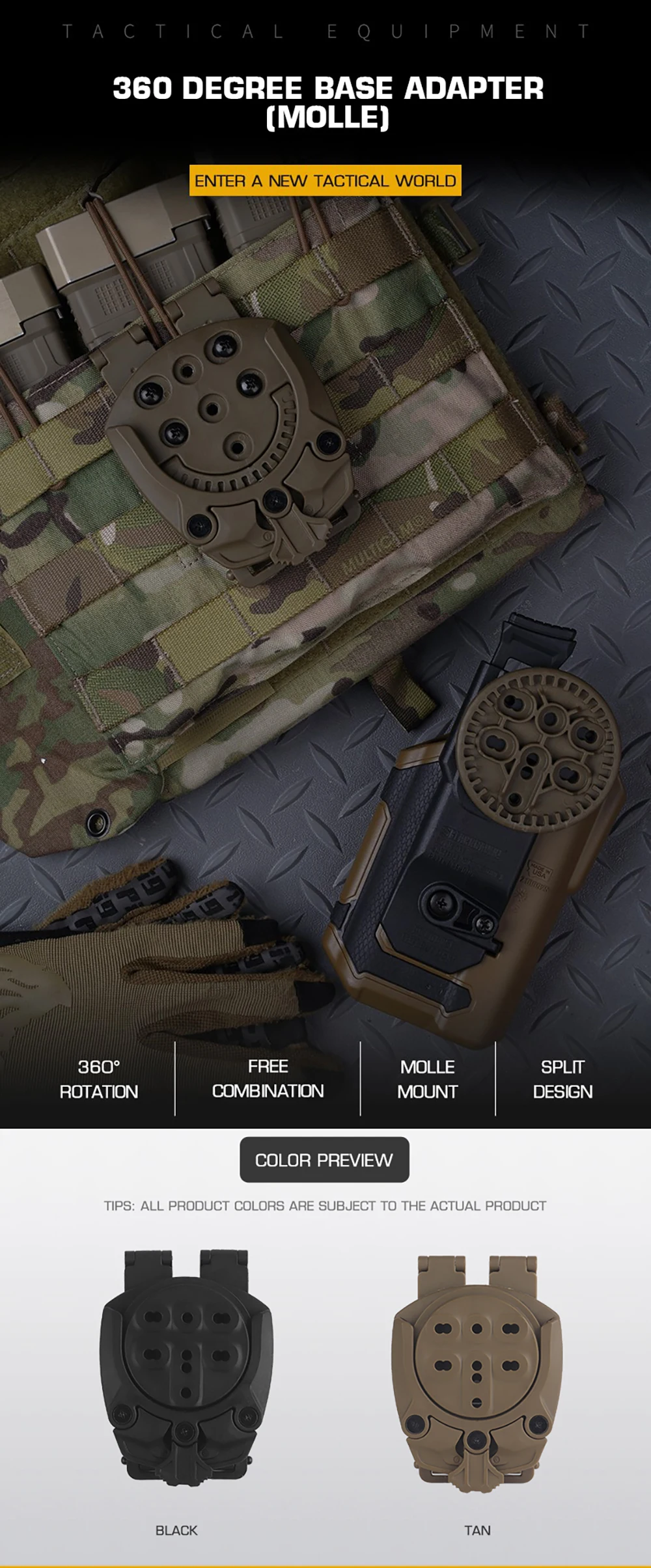 Adaptador MOLLE 360° en configuración táctica