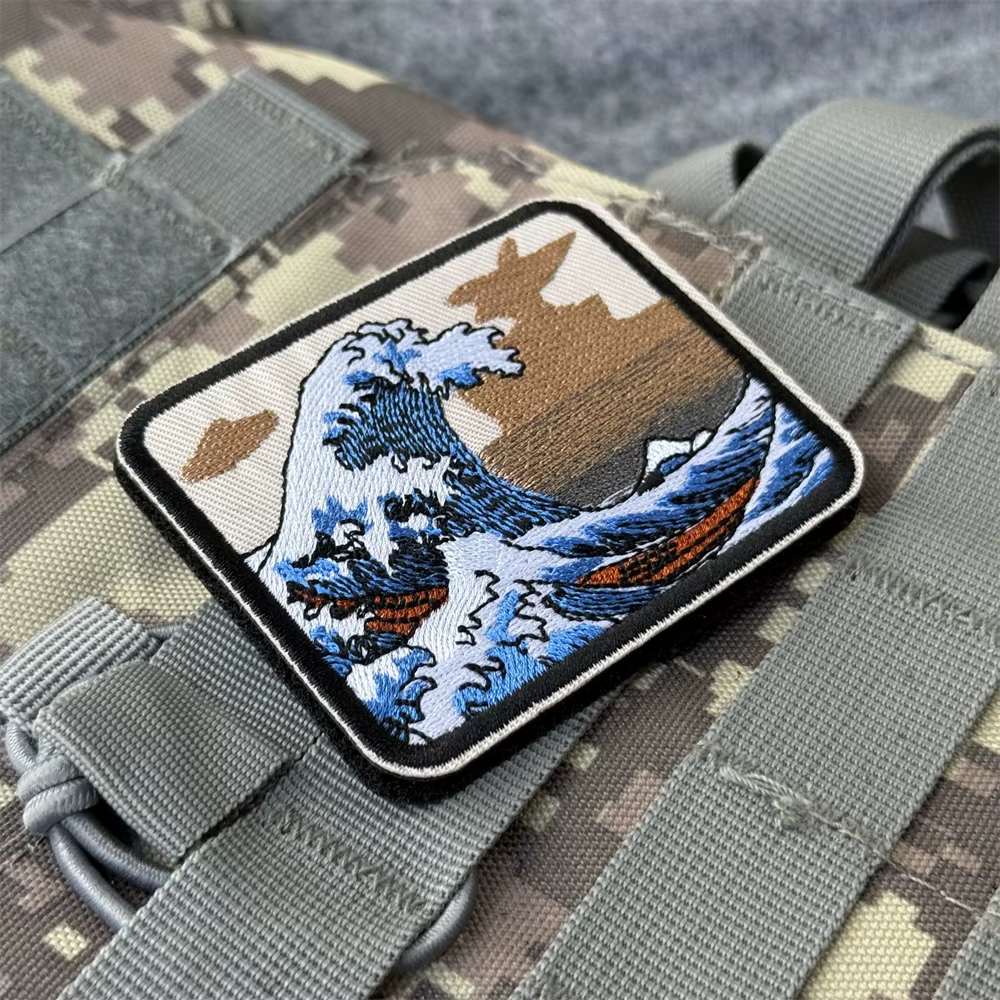 Parche bordado insignia moral ola grande con velcro gancho-bucle