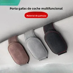 Clip gafas de sol multiusos funda cuero para visera coche