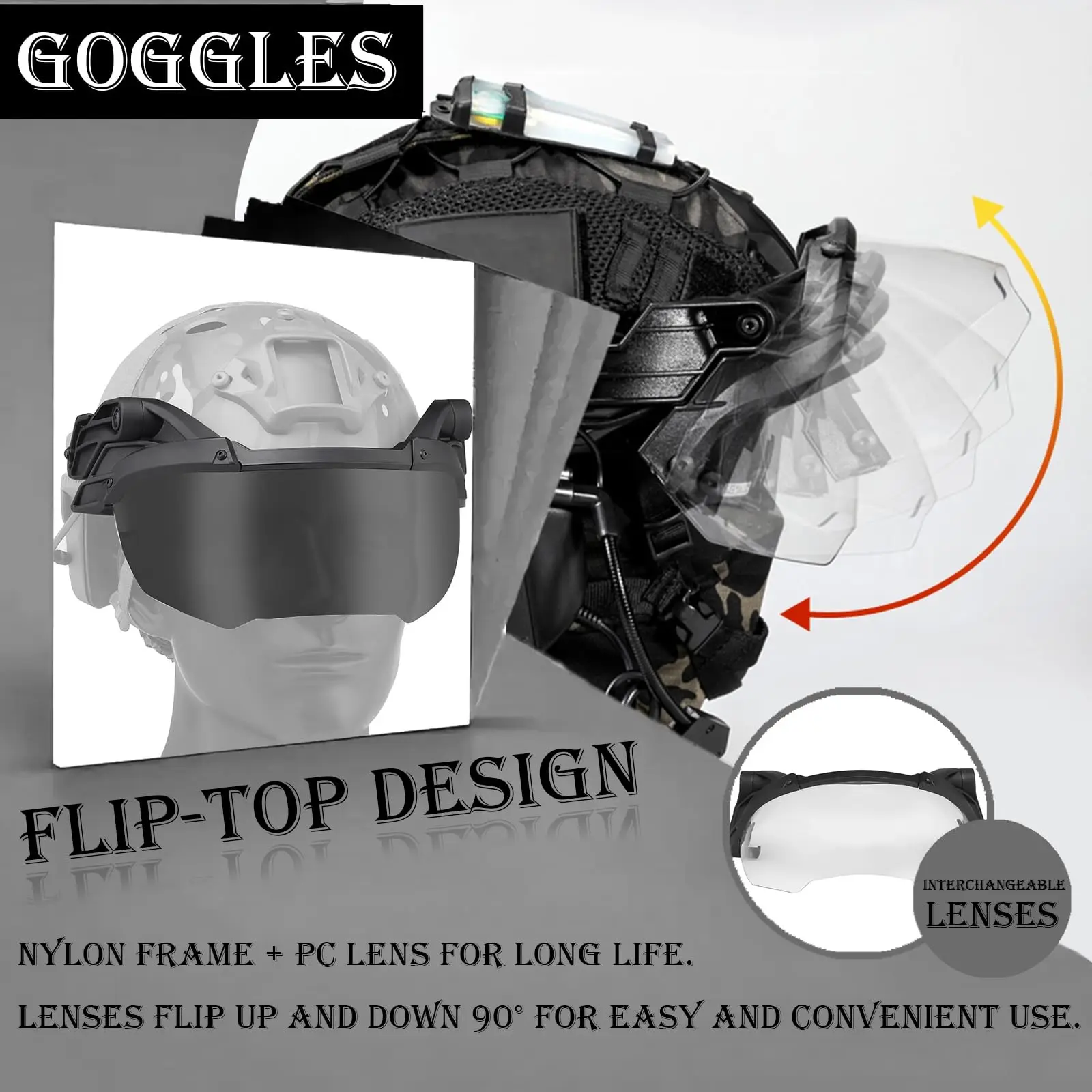 Casco táctico alto con auriculares, linterna y gafas de tiro - imagen 4