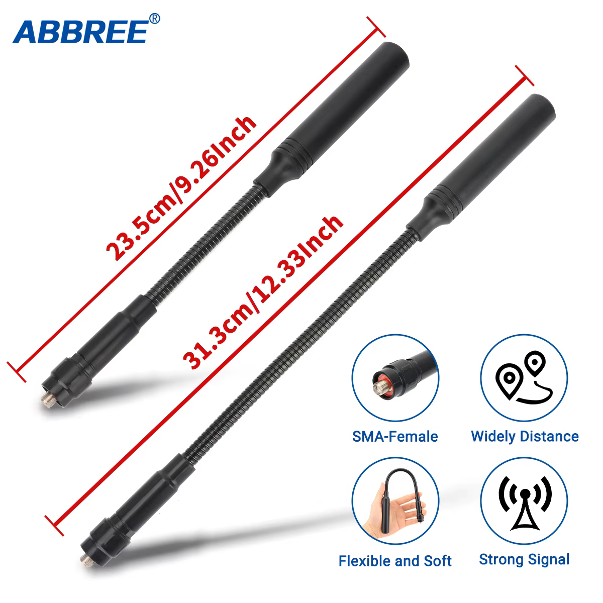 Antena ABBREE AR-168 cuello cisne SMA alta ganancia dual para Baofeng - imagen 3