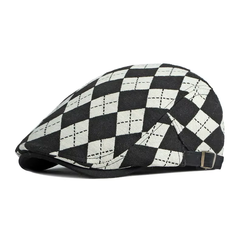 Gorra plana taxista a cuadros retro en espiga, visera - imagen 2
