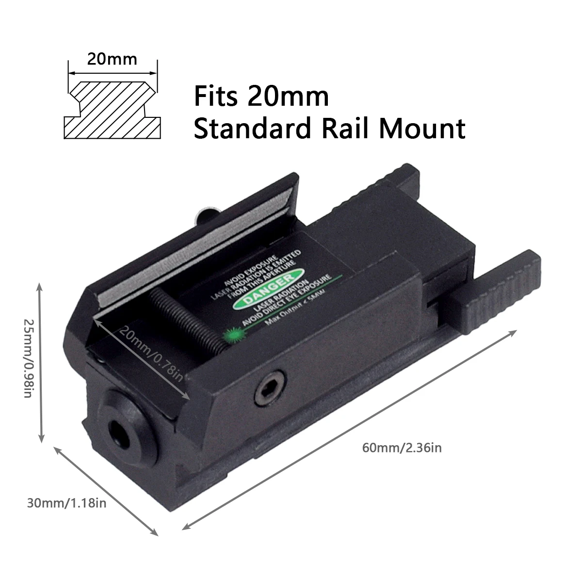 Láser táctico recargable USB bicolor verde/rojo para riel Glock